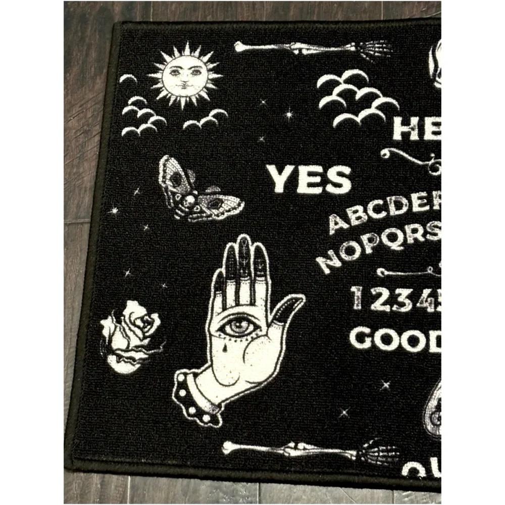 👻 NEW HALLOWEEN OUIJA BOARD DECOR NON SLIP MAT BLACK WHITE SUGAR SKULL SPOOKY - Picture 2 of 7